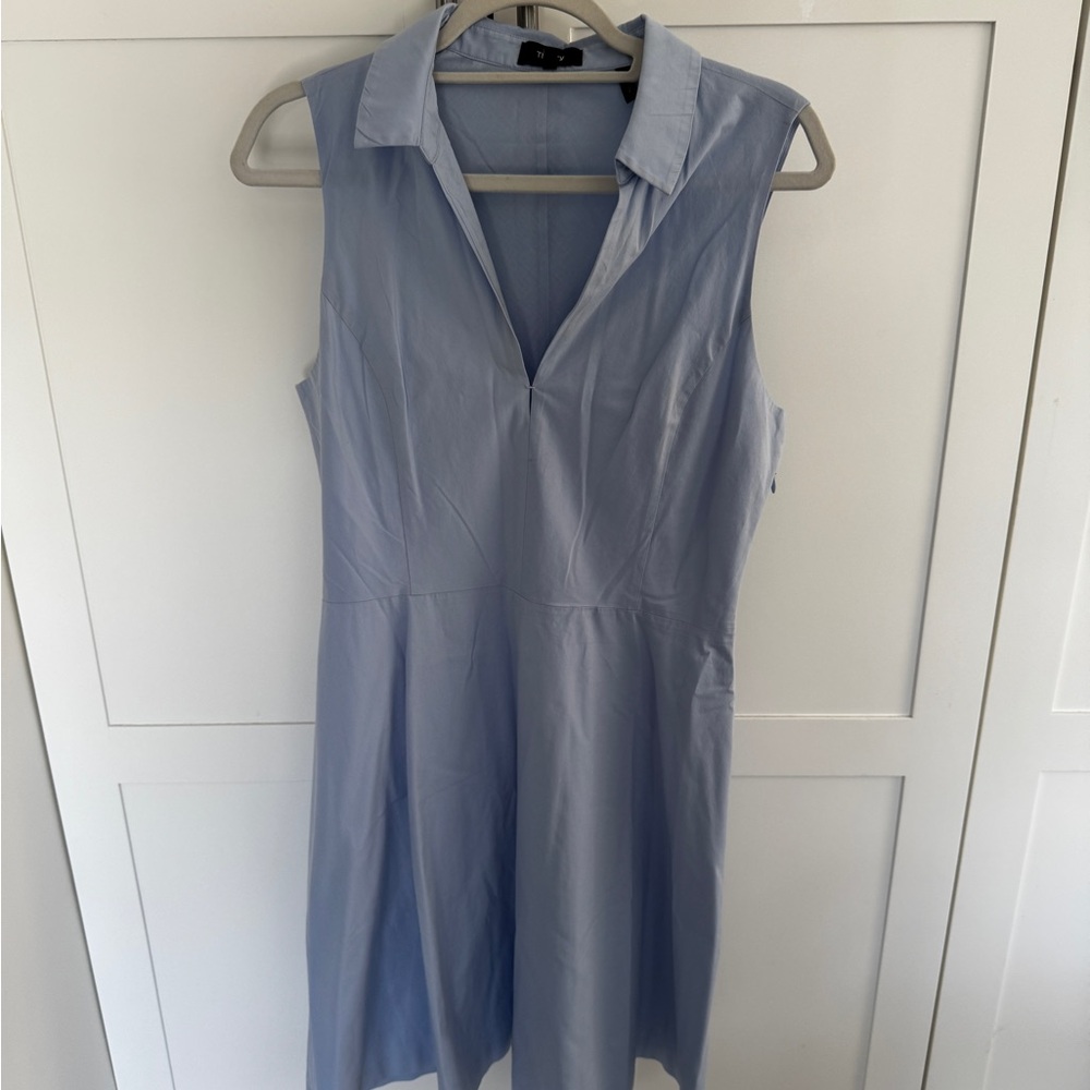 Theory Blue Sleeveless Notched Collar Midi Dress